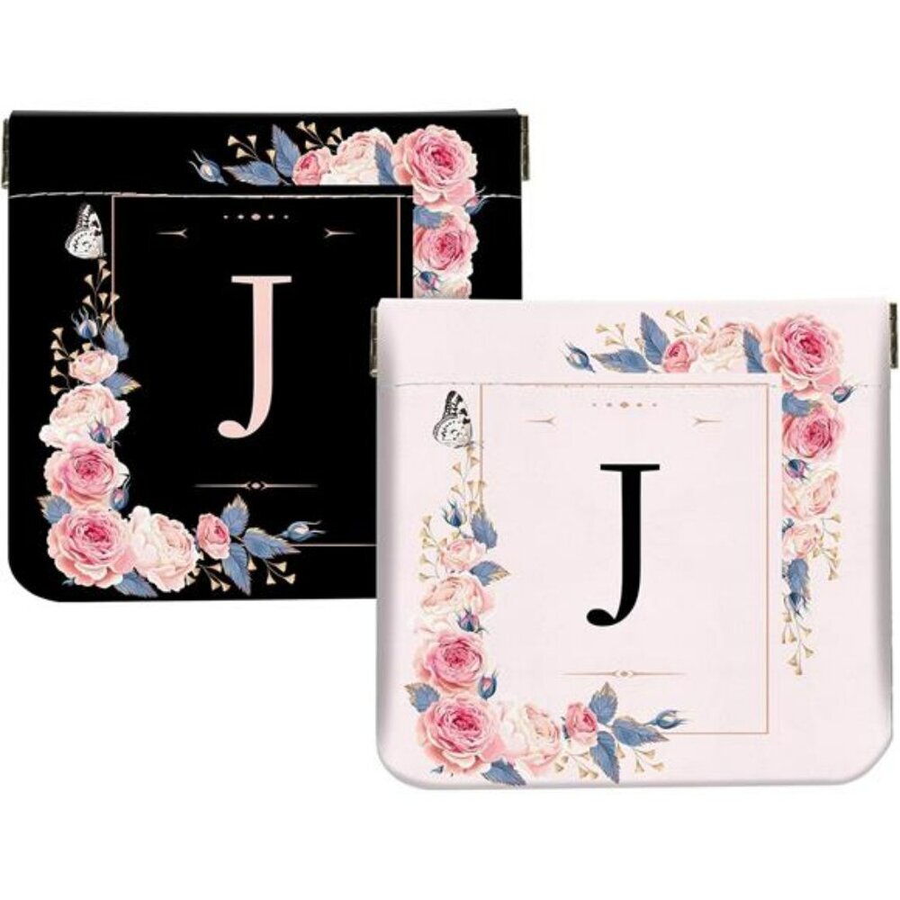 Small leather coin purse pouch mini change wallet cosmetic bag with initial J